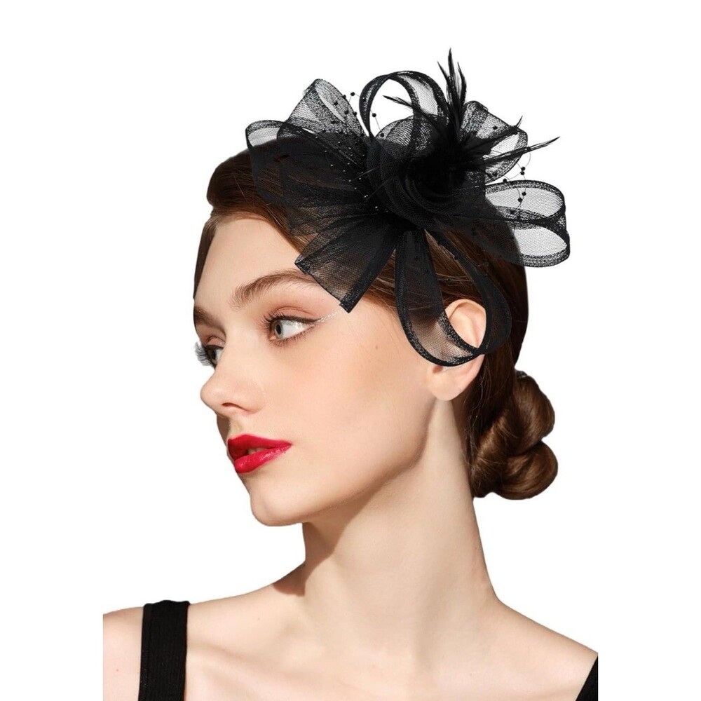 Fascinators Hat Women Tea Party Headband Flower Cocktail Mesh One Size Black